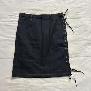 Hysteric Glamour dark wash denim fitted skirt with lace up detail